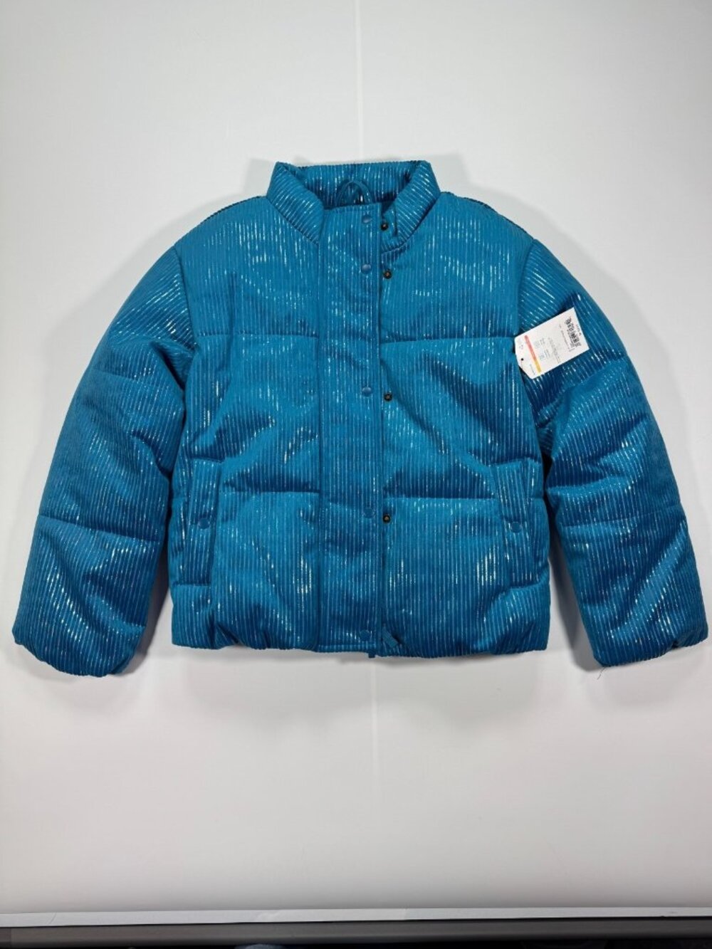 Thereabouts Jacket Girls M Blue Striped Polyester Fleece-Lined Puffer Shimmer